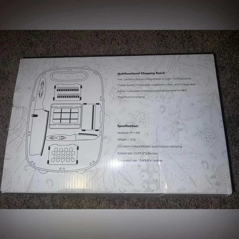 NIB 9-in-1 Collapsible Chopping Board with Colander